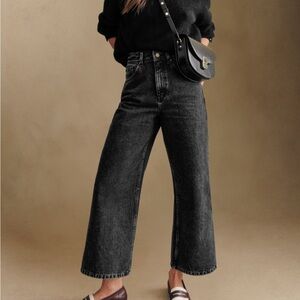 Sezane Charcoal Le Crop Wide-Leg Jeans